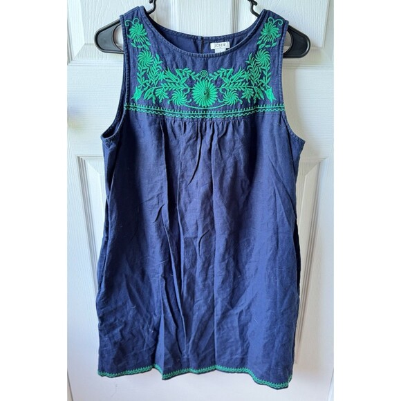 J Crew Womens Sleeveless Linen‎ Blend Dress Size S Navy Blue Embroidered Cottage - Picture 1 of 7